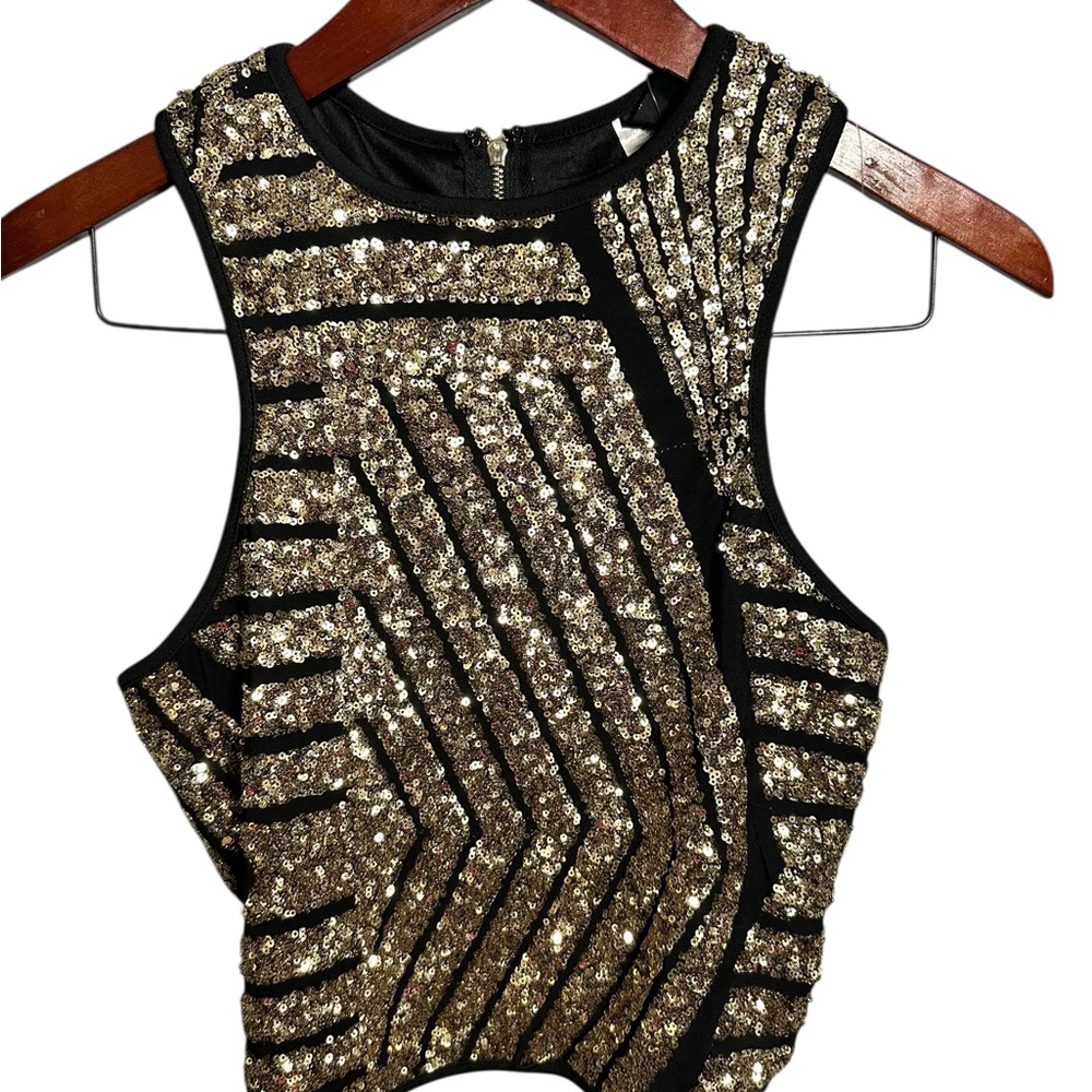 Windsor Gold and Black Sequin Crop Top XL Stretch